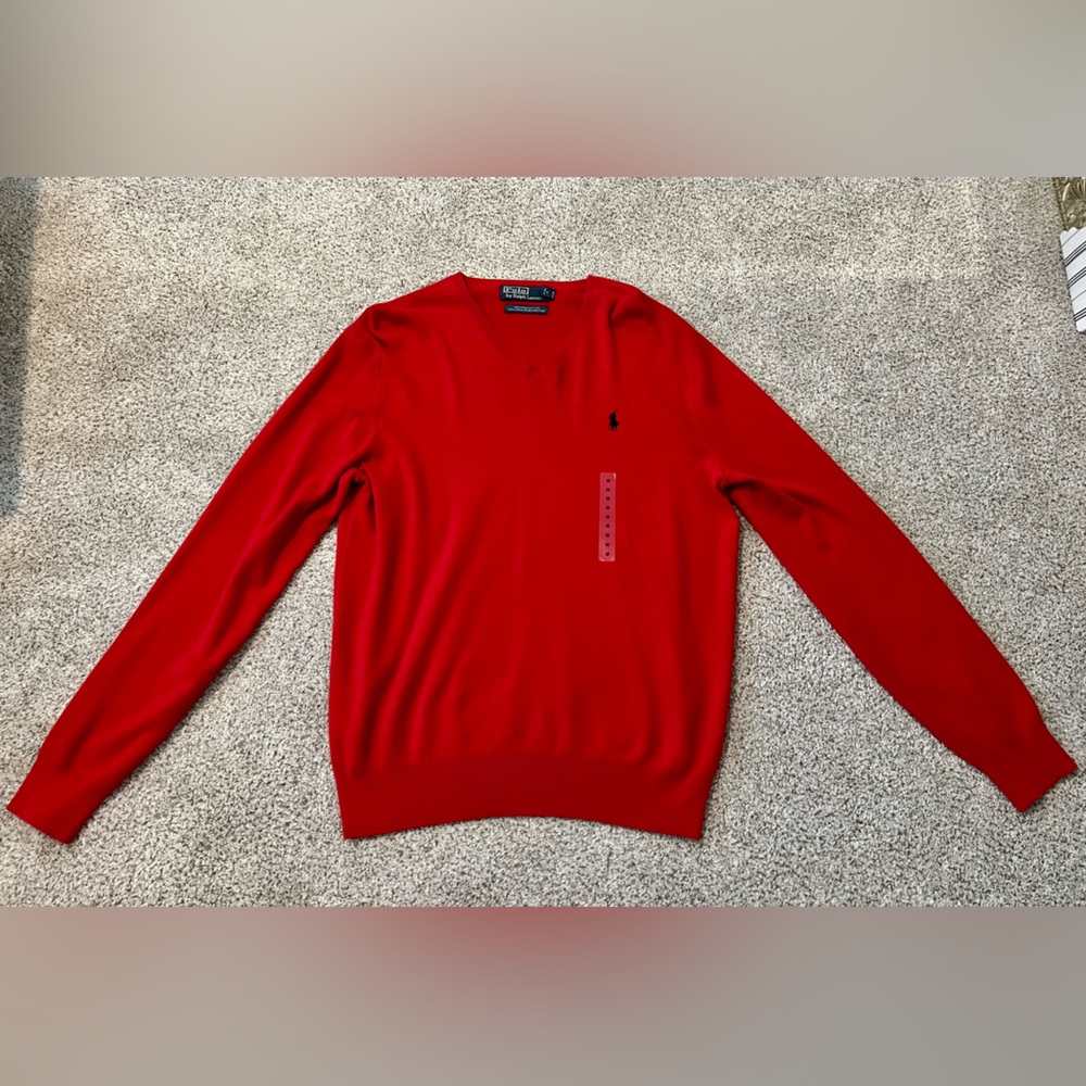 NWOT Ralph Lauren Polo Pony Pima Cotton V neck Sweater